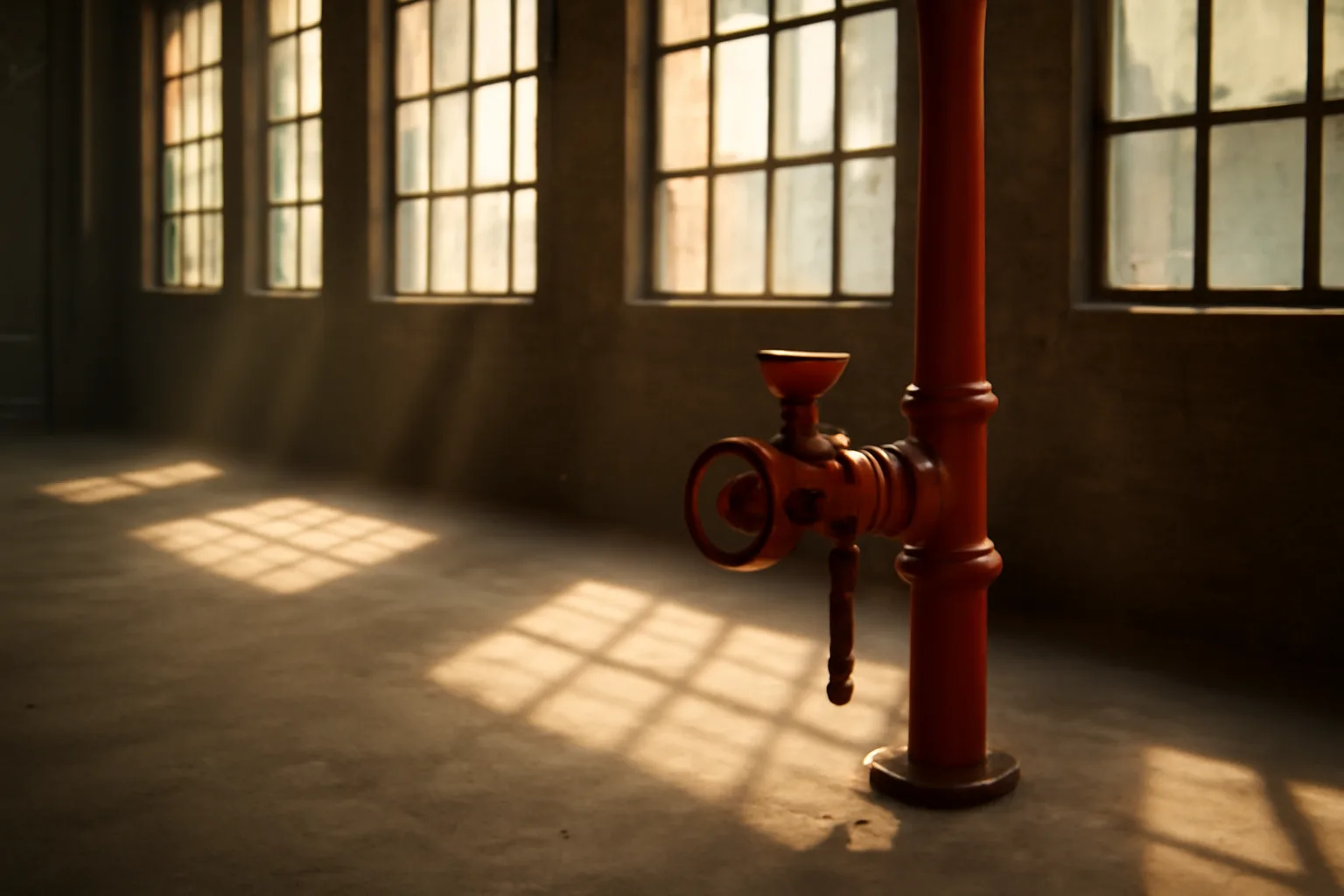 Red sprinkler riser in a Tampa warehouse used for sprinkler ITM