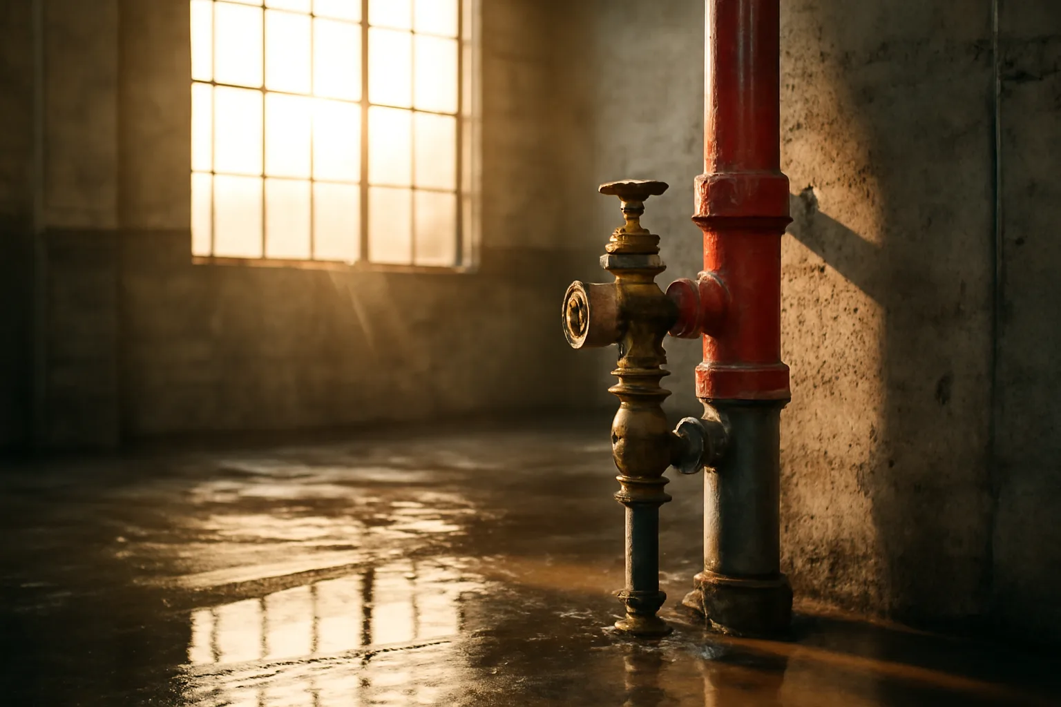 Red wet pipe sprinkler riser in a Georgia warehouse